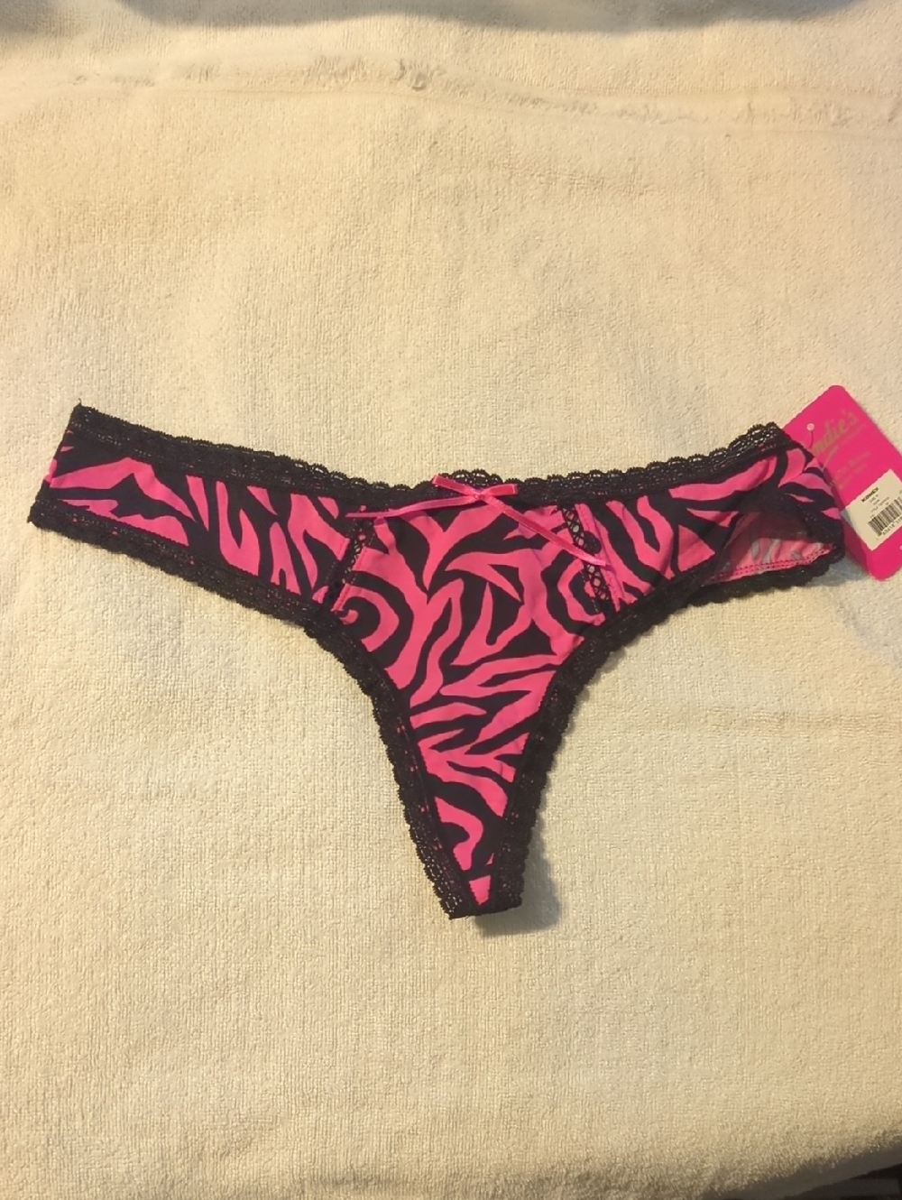 Candie's Hot Pink & Black Zebra-Print Lace Thong